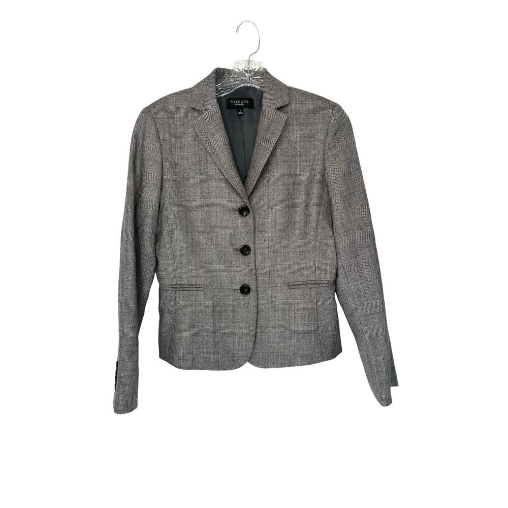 Talbots Blazer‎ Black Plaid Business Office Work Career Preppy Corporate Size 8